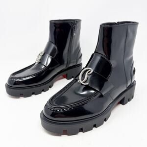 Christian Louboutin CL Moc Booty Strass Patent Lug Sole Ankle Boots Womens EU 37
